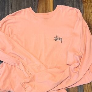Stussy Light Pink Long Sleeve Crew Tee with Script Logo